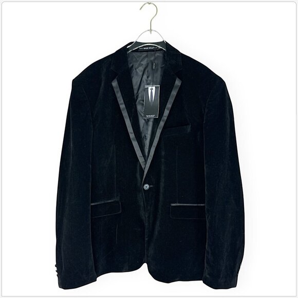 Mage Male Black Velvet Satin Trim Dinner Jacket Blazer Tuxedo Formal NWT New L - Picture 3 of 5